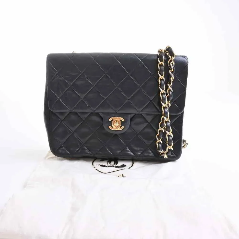Chanel Lambskin Matelasse Here Mark Chain Shoulder Bag Black